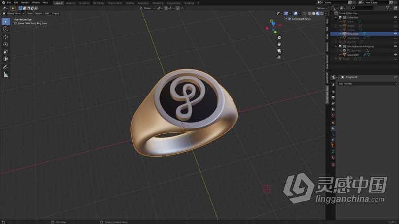 Blender教程 Blender指环戒指3D打印级建模技术训练视频教程  灵感中国网 www.lingganchina.com