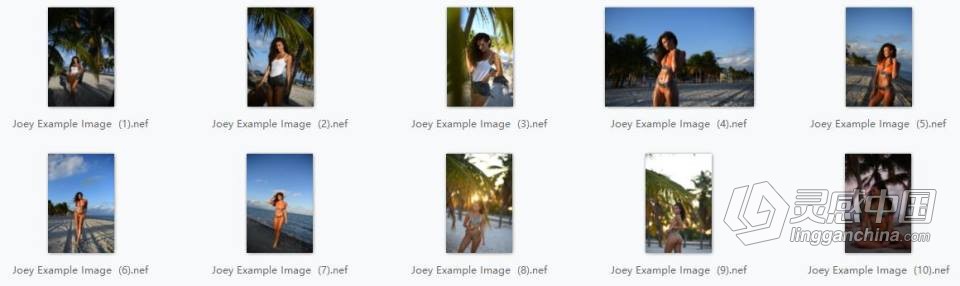 10张欧美名模沙滩自然光外景摄影原片RAW原片素材  灵感中国网 www.lingganchina.com