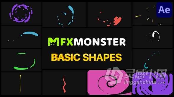 AE脚本预设包-12个卡通动画多彩手绘形状飞溅叠加元素素材 Basic Shapes Pack  FXM预设  灵感中国网 www.lingganchina.com