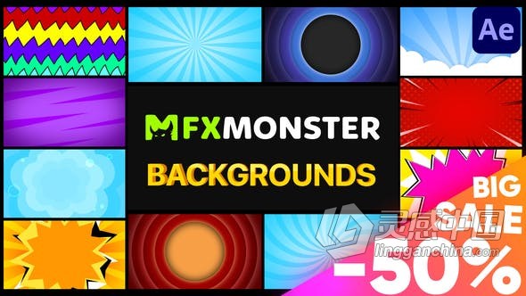 AE脚本预设包-12个卡通可循环酷炫卡通图形动画背景视频素材 Backgrounds Pack  FXM...  灵感中国网 www.lingganchina.com