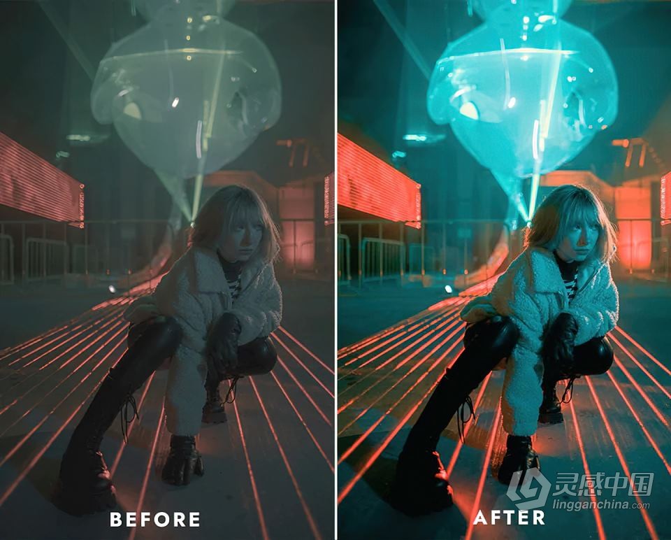 15种霓虹灯滤镜氛围LUTS调色预设 Neon Vibe premium presets &amp; Luts  灵感中国网 www.lingganchina.com