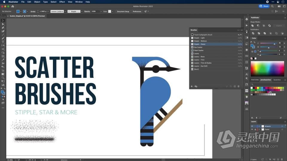 Illustrator初学者自定义不同样式画笔工作流程技巧视频教程  灵感中国网 www.lingganchina.com