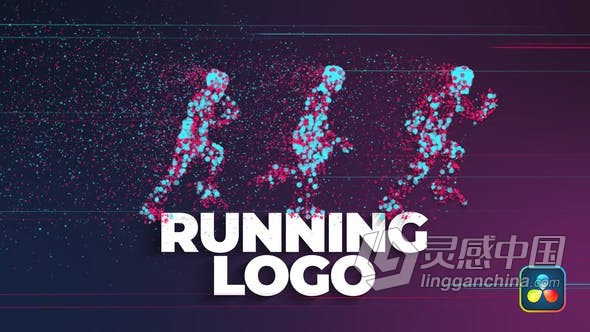 达芬奇模板-粒子形成跑步者运动员LOGO揭示运动标志动画 Running Sport Logo Reveal  灵感中国网 www.lingganchina.com