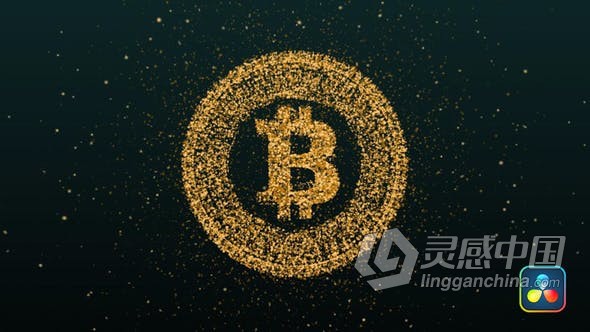 达芬奇DR模板-小圆点粒子汇聚比特币加密货币标志揭晓技术LOGO动画 Bitcoin Cryptocurrency Logo Reveal  灵感中国网 www.lingganchina.com