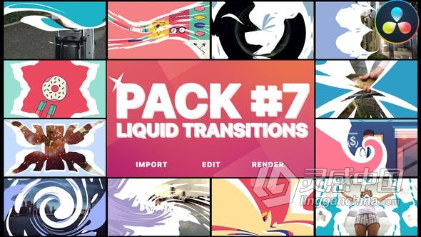 达芬奇模板-独特的2D卡通液体过渡元素带音效下载 Liquid Transitions Pack 07 DaVinci Resolve  灵感中国网 www.lingganchina.com