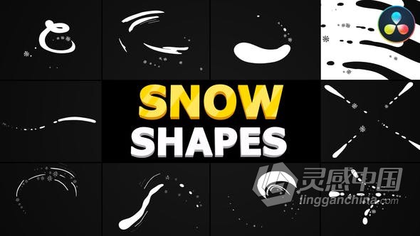 达芬奇模板-卡通手绘雪元素和暴风雪旋风过渡图形元素下载 Snow Shapes Pack DaVinci Resolve  灵感中国网 www.lingganchina.com