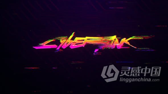 赛博朋克LOGO故障动画视频片头PR模板 Cyberpunk Glitch Logo Mogrt  灵感中国网 www.lingganchina.com