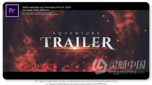 AE与PR模板-史诗冒险预告片标题 Epic Adventure Trailer Titles  灵感中国网 www.lingganchina.com