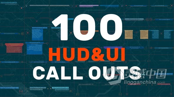 PR模板-100个HUD UI Call Outs科技字幕呼出指示线注释标题动画  灵感中国网 www.lingganchina.com