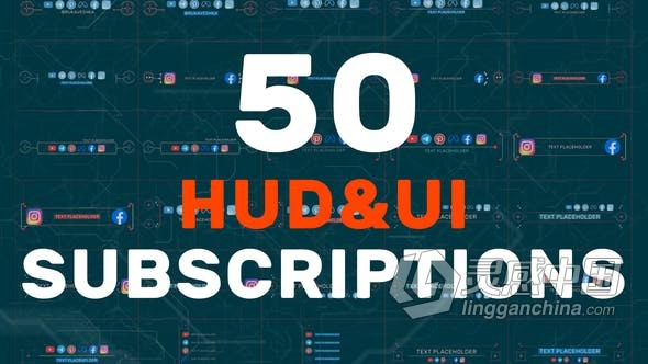 PR模板-50 HUD UI Subscriptions全息技术标题科技字幕  灵感中国网 www.lingganchina.com