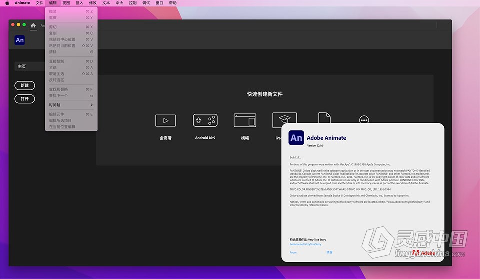 An 2022苹果版 Animate 2022 v22.0.5 for Mac 中文激活版 intel/M1通用  灵感中国网 www.lingganchina.com