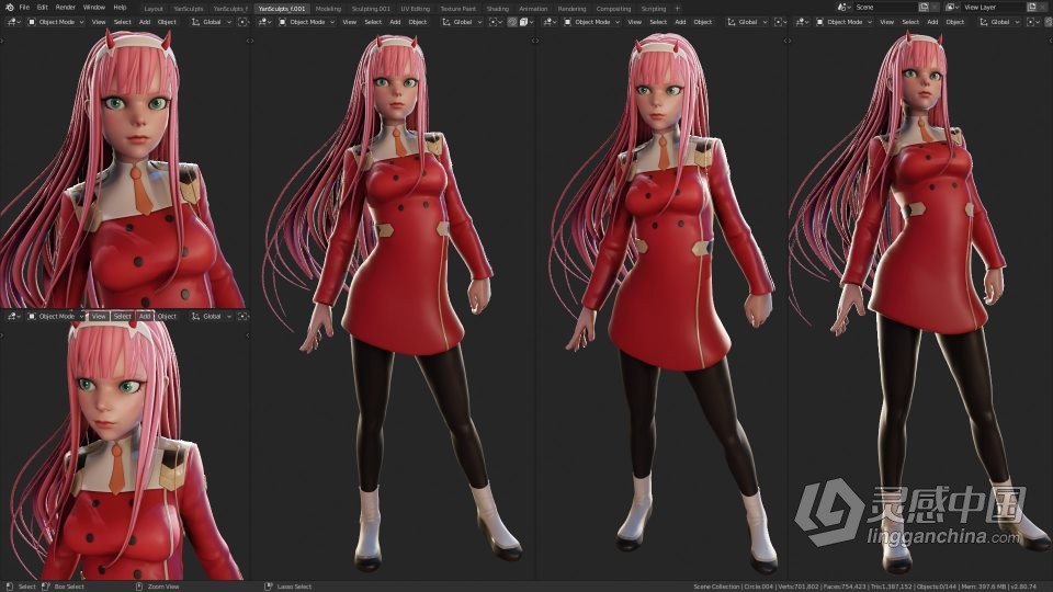 Darling in the Franxx动画Zero Two女性角色模型雕塑视频教程  灵感中国网 www.lingganchina.com