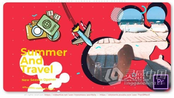 PR模板 - 假日郊游卡通飞机动画标题介绍创意旅行宣传片 Travel And Summer Season Opener  灵感中国网 www.lingganchina.com