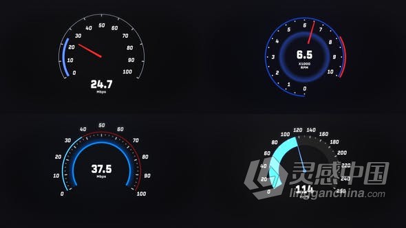 AE模板-各种汽车仪表板数字显示器仪表盘平显转速表和时速表信息图表工程文件下载  灵感中国网 www.lingganchina.com