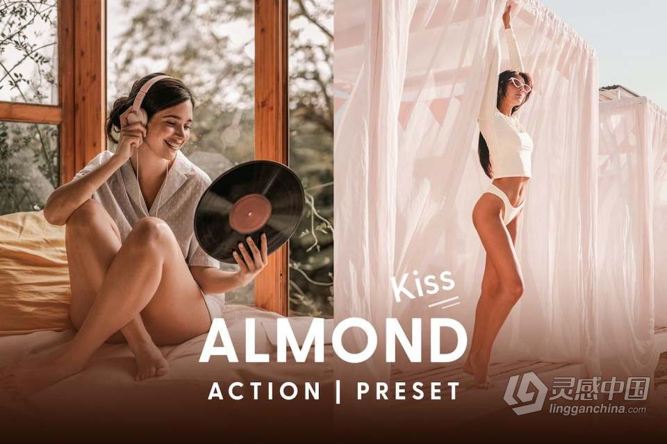 杏仁之吻-人像摄影调色和LR预设动作Almond Kiss Actions &amp; Presets  灵感中国网 www.lingganchina.com