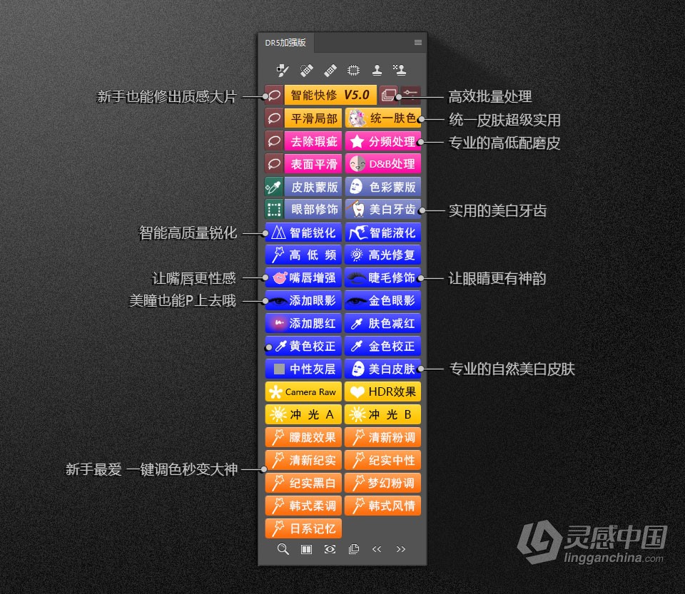 DR5加强版 PS磨皮插件 DR5商业人像后期修图磨皮美白PS插件（稳定修复版）  灵感中国网 www.lingganchina.com