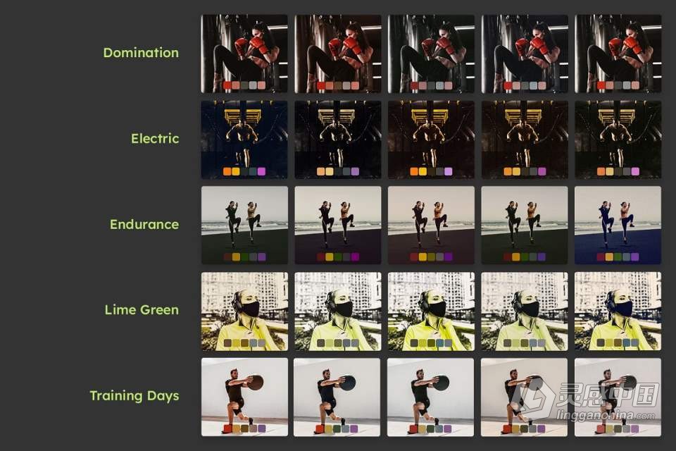 25个运动健身人像调色Lightroom预设及电影短视频调色LUT预设 25 Athletic lightroom presets and luts  灵感中国网 www.lingganchina.com