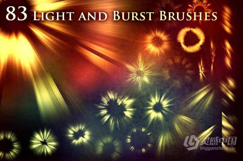 83种自然光线放射光爆裂光线艺术效果PS笔刷 83 Light and Burst Brushes  灵感中国网 www.lingganchina.com