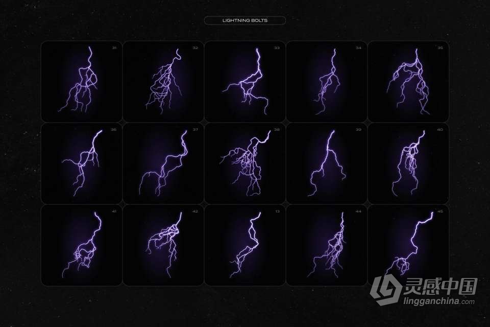 【PS笔刷/模板】117个雷击闪电镜头光线光晕效果矢量图片PS形状笔刷 Lightning bolts &amp; lens flares bundle  灵感中国网 www.lingganchina.com