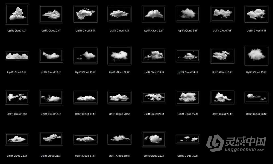 【PS笔刷】30款云彩云朵白云PS笔刷 30 Cloud Photoshop Brushes  灵感中国网 www.lingganchina.com