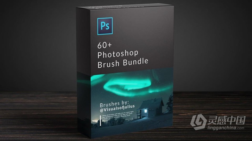 【PS笔刷】60种北极光粒子灰尘镜头光晕耀斑云层树木闪电光线PS笔刷 Brush Bundle - V1  灵感中国网 www.lingganchina.com