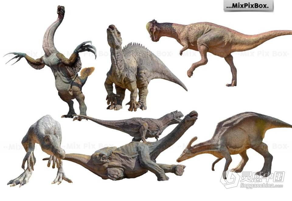 34张侏罗纪时代恐龙巨兽创意设计合成PNG素材 Dinosaurs Photo Overlays Pack  灵感中国网 www.lingganchina.com