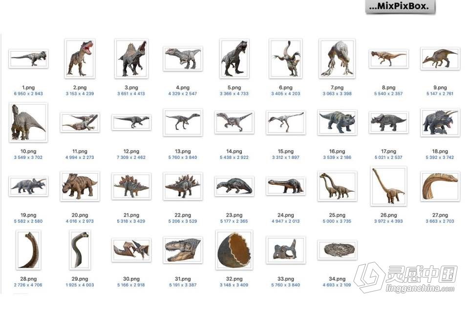 34张侏罗纪时代恐龙巨兽创意设计合成PNG素材 Dinosaurs Photo Overlays Pack  灵感中国网 www.lingganchina.com