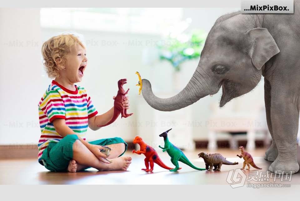 20张童趣小象花伞气球水泡元素照片合成PNG素材 Baby Elephant Photo Overlays  灵感中国网 www.lingganchina.com