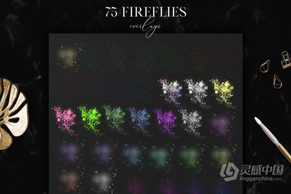 75张梦幻童话夜空萤火虫创意图片合成素材 75 Fireflies Overlays, Photoshop Overlay, Fairy Overlay  灵感中国网 www.lingganchina.com