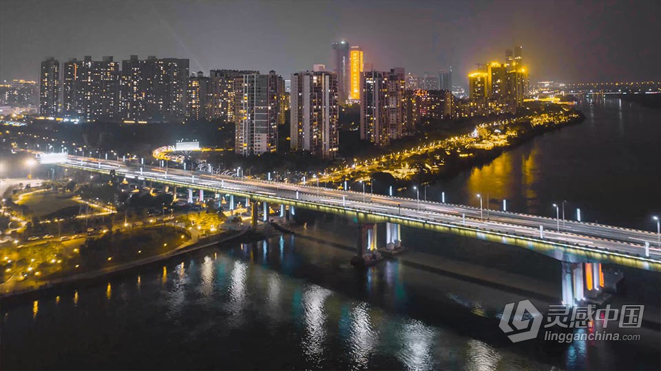 实拍视频素材-大城市建筑容奇大桥夜景延时实拍视频  灵感中国网 www.lingganchina.com