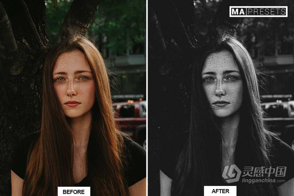 黑白电影胶片人像Lightroom预设 B&amp;W FILM LOOK Lightroom Presets  灵感中国网 www.lingganchina.com