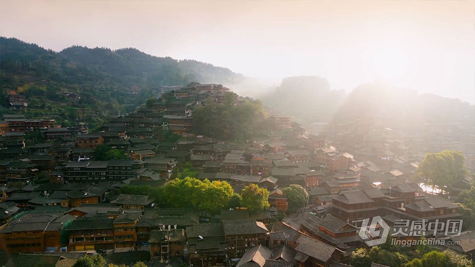 实拍视频素材-实拍震撼贵州西江4A景区千户苗寨景观视频素材  灵感中国网 www.lingganchina.com