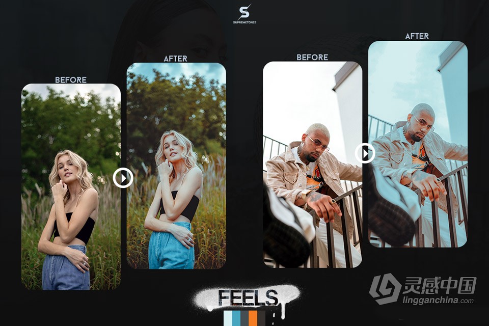 高端清新灰度电影人像颜色分级Lightroom预设 Feels Lightroom Presets  灵感中国网 www.lingganchina.com