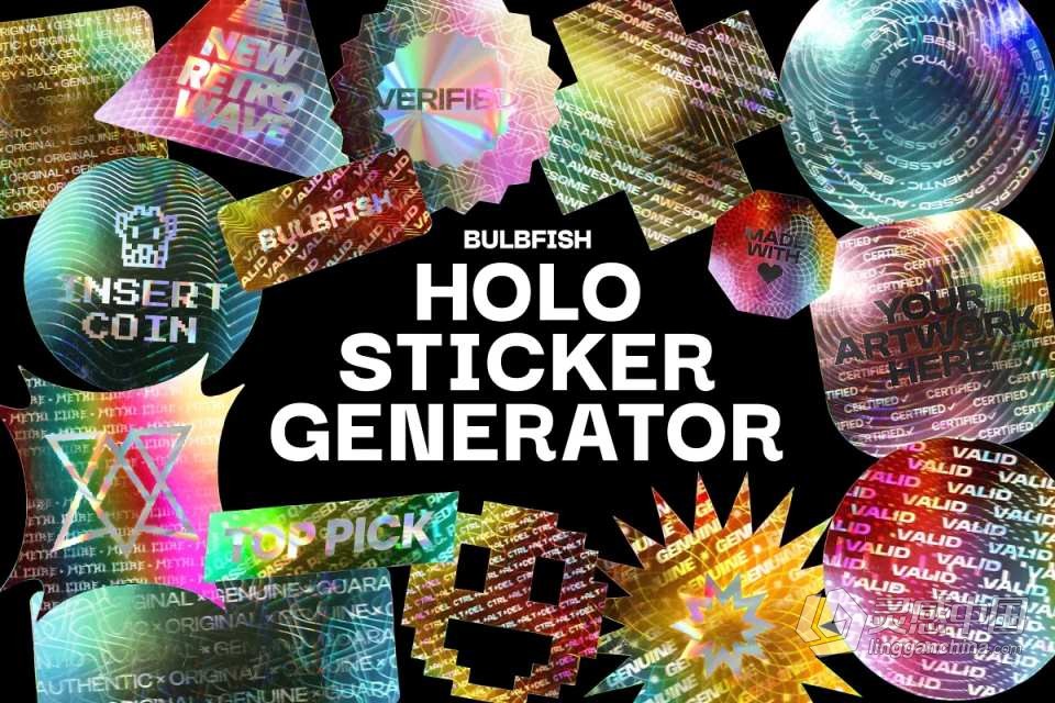 PSD模板-全息贴纸不干胶镭射渐变生成器PS样机模板 Holo Sticker Generator  灵感中国网 www.lingganchina.com