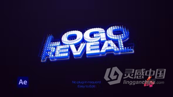 AE模板-创意赛博朋克数字发光LOGO视频片头AE模板下载  灵感中国网 www.lingganchina.com