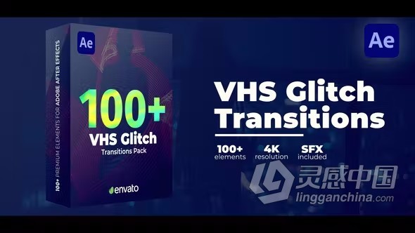 AE模板-VHS Glitch Transitions 100种故障过渡视频转场效果AE模板下载  灵感中国网 www.lingganchina.com