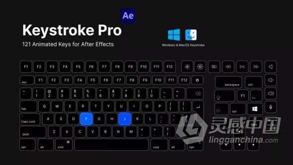 AE模板-AE版Keystroke Pro虚拟键盘按键屏幕中显示快捷键操作动画AE模板下载  灵感中国网 www.lingganchina.com