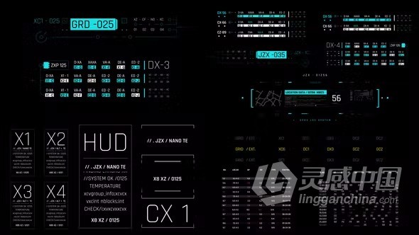AE模板-13个HUD 文本元素AE模板下载  灵感中国网 www.lingganchina.com