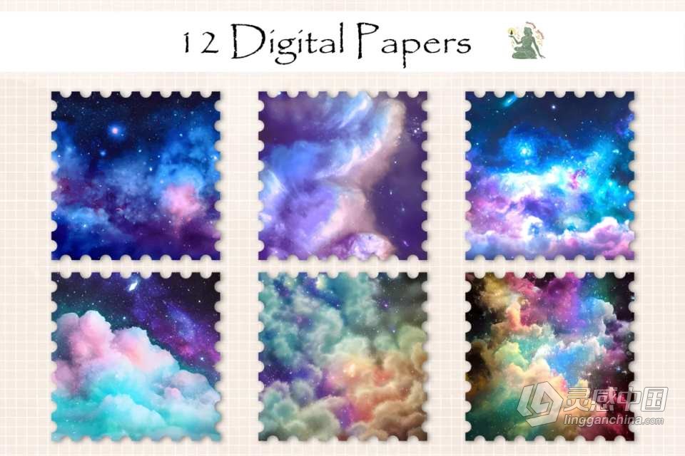 12款水彩梦幻天空宇宙夜空星云背景设计合成图片素材 Watercolor Dreamy Fantasy Digital Paper  灵感中国网 www.lingganchina.com