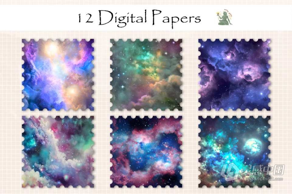 12款水彩梦幻天空宇宙夜空星云背景设计合成图片素材 Watercolor Dreamy Fantasy Digital Paper  灵感中国网 www.lingganchina.com