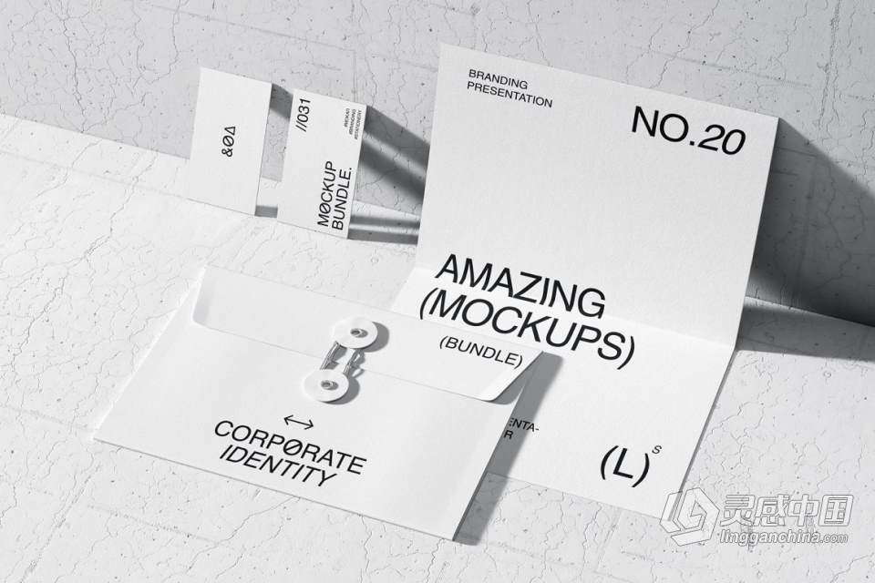 PS样机-29套名片信封纸杯信纸档案袋轻奢办公VI文具贴图PSD样机 Qubus：Brutal Stationery Mockups  灵感中国网 www.lingganchina.com