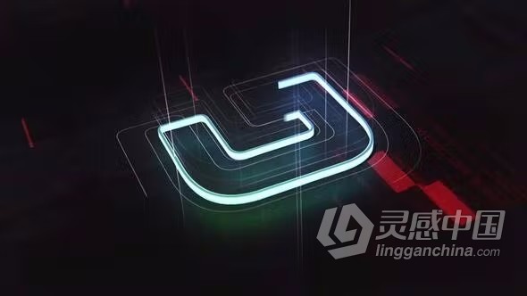 AE模板-赛博朋克风格标志轮廓渐变绘制科技LOGO动画AE模板下载  灵感中国网 www.lingganchina.com