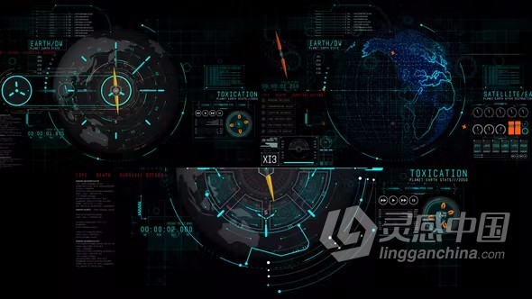 AE模板-HUD用户界面信息科技地球元素HUD UI Earth 2 AE模板下载  灵感中国网 www.lingganchina.com