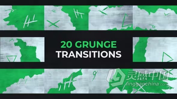 AE模板-Grunge Transitions 20组复古纹理遮罩视频过渡AE模板下载  灵感中国网 www.lingganchina.com