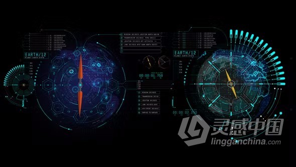 AE模板-HUD模块化数字指南针屏幕用户界面地球元素AE模板下载  灵感中国网 www.lingganchina.com