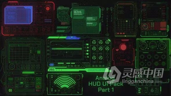 AE模板-复古风格模拟HUD UI 元素赛博朋克项目制作AE模板下载  灵感中国网 www.lingganchina.com