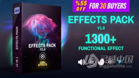 AE脚本预设包-Effects Pack预设包1300+包括转场特效调色预设 AtomX版预设包下载  灵感中国网 www.lingganchina.com