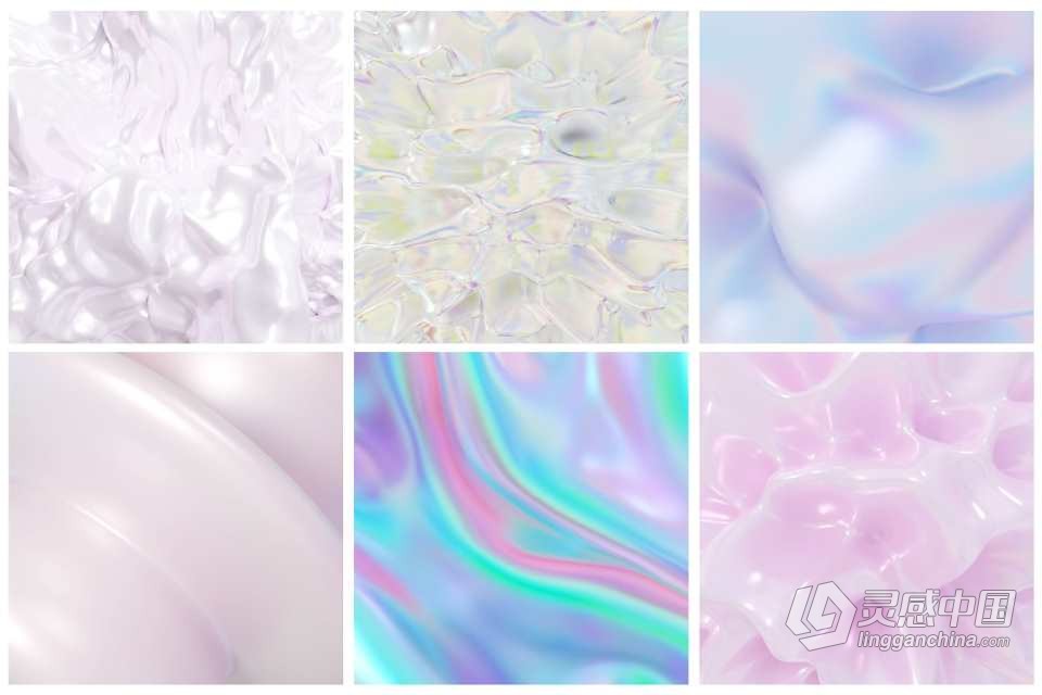 74款酸性艺术全息虹彩渐变纹理抽象3D几何图形PNG素材 Soft Holo Iridescence 3D Shapes  灵感中国网 www.lingganchina.com