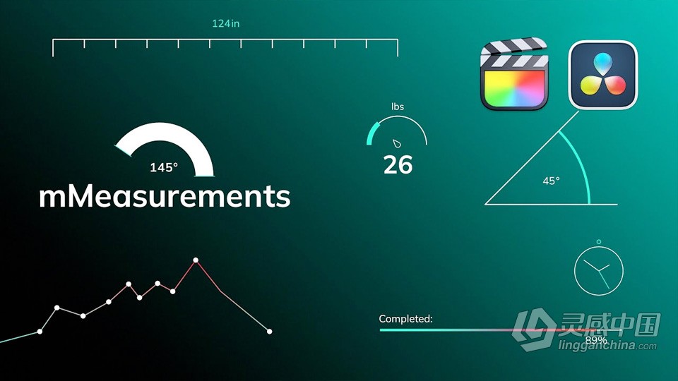 FCPX插件-22个创意干净精确测量标注数值显示动画预设 motionVFX – mMeasurements  灵感中国网 www.lingganchina.com