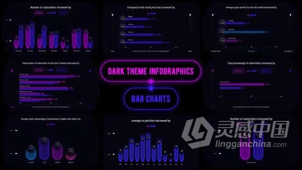 AE模板-8K深色主题信息图表条形图AE模板下载 Dark Theme Infographics Bar Charts  灵感中国网 www.lingganchina.com